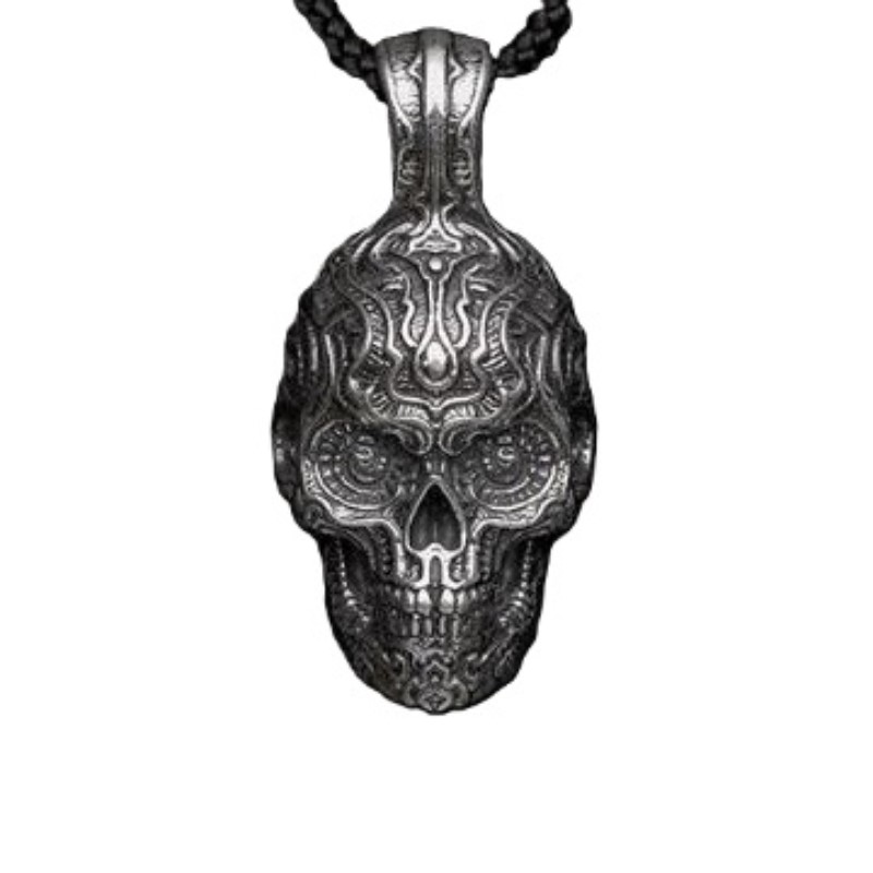 William Henry Sterling Silver Skull Pendant Suspended On A Black Paracord With Ss Clasp Measuring 22" Long.